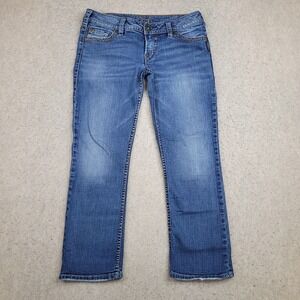 Silver Jeans Women's 31 Blue‎ Medium Wash Blue Pioneer Flood Ankle Thick Stitch